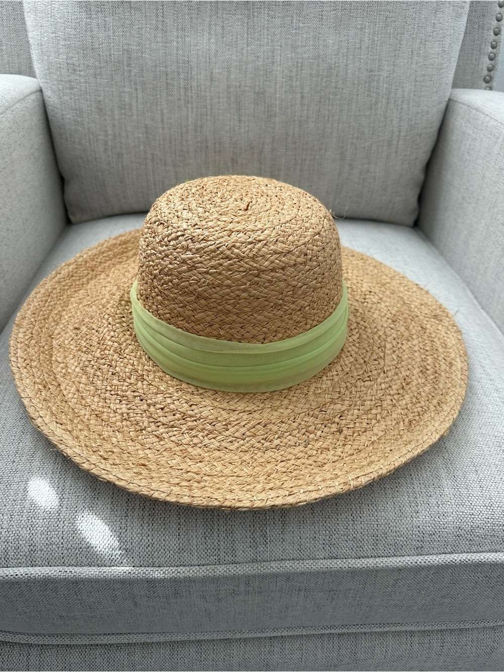 Scale Straw Sun Hat with Light Green Band - Women Accessories